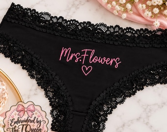 Personalized Embroidered Lace Panties | Custom Name Bridal Underwear | Bride & Honeymoon Gift | Custom Wedding Gifts