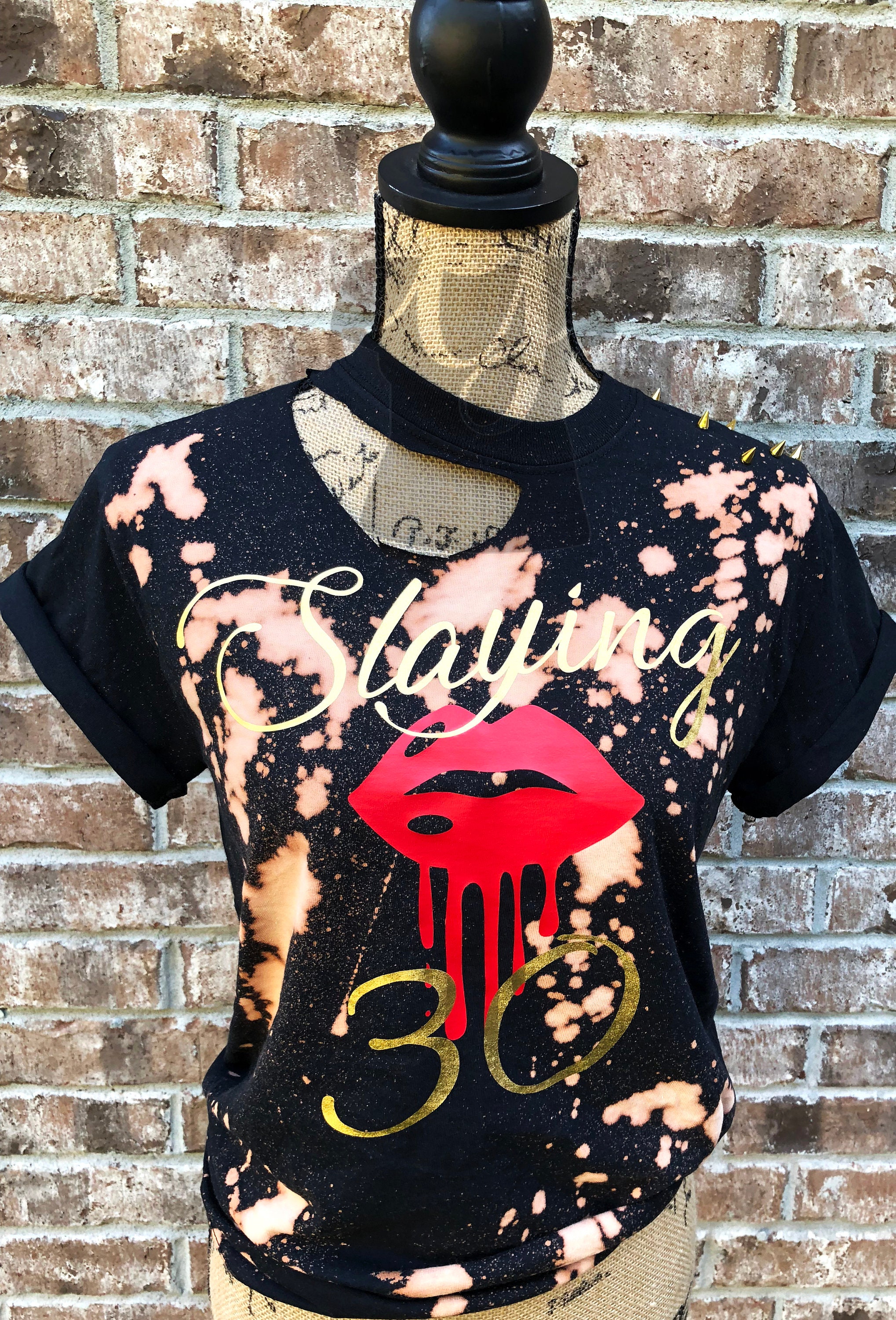TheTQueen Bleached Distressed and Ripped Graphic T-Shirt
