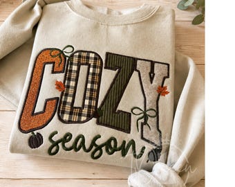 Cozy Season Sweatshirt, Fall Applique Sweatshirt, Embroidered Fall Shirt, Plaid Cozy Sweater, Autumn Sweatshirt