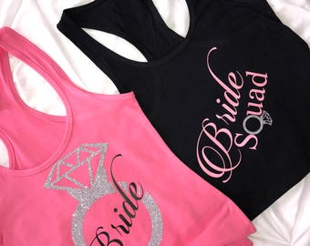 Braut Tank Top, Braut Squad Tank Tops, Rosa und Silber Glitzer, Braut Tank Top, Hochzeit, Braut Party Shirts, Brautjungfern Tanks