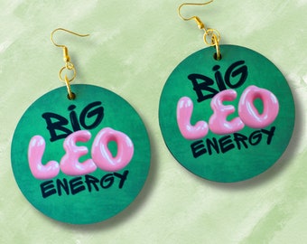 Big Leo Energy Earrings, Zodiac Earrings, Dangle Earrings, Laser Cut