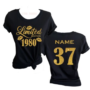 Limited Edition Birthday Shirt with Lips, Custom Name and Age, Chapter Birthday,  Birthday Shirts Women, Choose Text Color