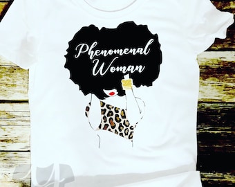 Phenomenal Woman Shirt, Leopard Print, Shirt, Natural Hair Tee, Confident Woman Shirt, Afro Shirt, Natural Girl's Rock, Naturalist