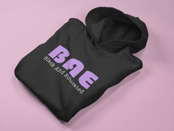 BAE Hoodie, Black & Educated Hoodie, HBCU Gift, Black and Educated Shirt,  Black Pullover Hoodie With Purple and White Text 