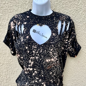 Bleached Shirt, Cut Neck Bleach Distressed T-Shirt, Bleached Shirt For Women, Edgy Shirt, Rocker T-Shirt, Trendy Women&#39;s Shirt, Hippie Shirt