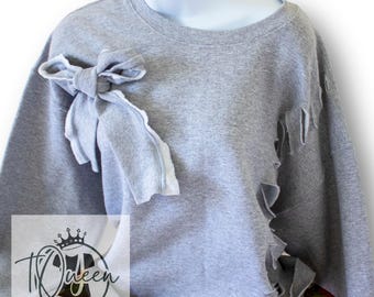 Ladies Distressed Ripped & Cropped Sweatshirt, Gray Sweatshirt, Ripped Sweatshirt, Gifts For Her, Cheer Mom Sweatshirt, Cheer Leader Shirt