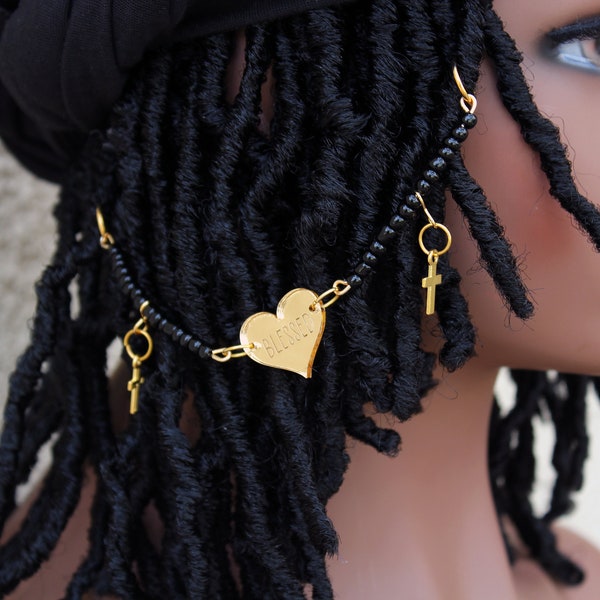 Loc Jewelry with Cross & Blessed Charm, Loc Candy, Loc Accessories, Braids Accessories, Hair Accessories, Loc Gifts, African Jewelry