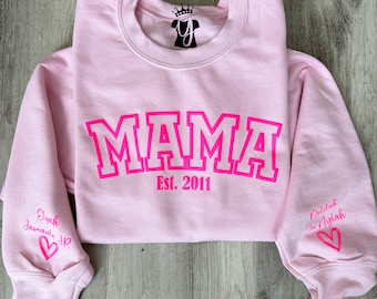 Personalized Mama Sweatshirt with Kid Names on Sleeve, Mothers Day Gift, Birthday Gift for Mom, New Mom Gift, Minimalist Cool Mom Sweater