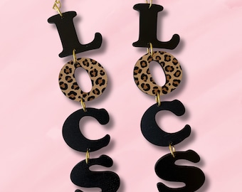 Locs Earrings, Black and Leopard Loc Earrings, Wood Earrings, Loc Jewelry, Dreadlock Earrings, Laser Cut and Hand painted