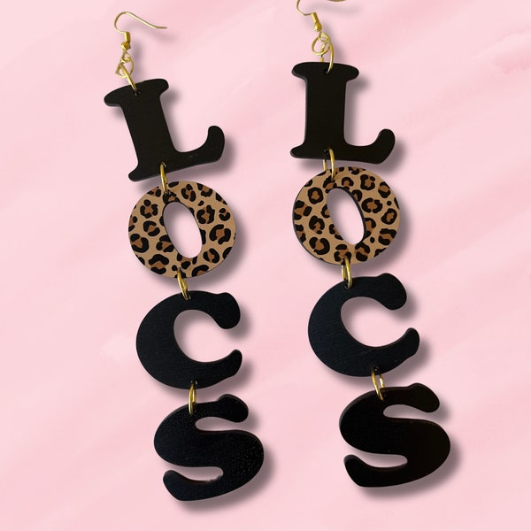 Locs Earrings, Black and Leopard Loc Earrings, Wood Earrings, Loc Jewelry, Dreadlock Earrings, Laser Cut and Hand painted