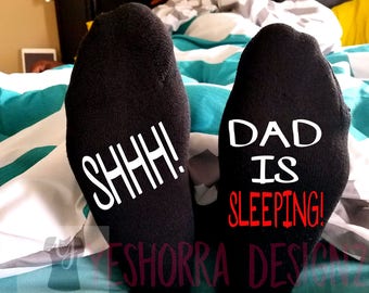 Gift For Dad, Dad Birthday Gift, Funny Dad Gift, Dad Socks, Father's Day Gift, Shhh Dad Is Sleeping, Funny Men's Socks, Stocking stuffers