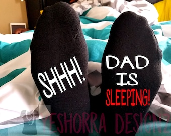 Gift For Dad, Dad Birthday Gift, Funny Dad Gift, Dad Socks, Father's Day Gift, Shhh Dad Is Sleeping, Funny Men's Socks, Stocking stuffers