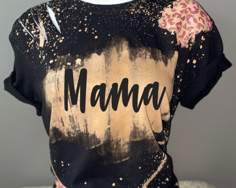 Bleached Mama Shirt, Bleach Distressed Shirt, Leopard Print Shirt, Mother's Day Gift, Hippie Shirt, Ripped Shirt, Gifts For Mom, Mom Shirt