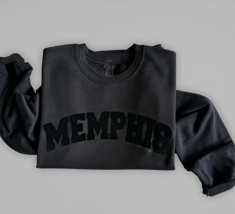Memphis Sweatshirt, Black On Black, Custom City Sweatshirt, Personalized State Sweatshirt, Choose Your Title image 1