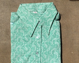 70s - PAISLEY blouse - Mint Green - CLASSIC Style - Vintage SHIRT - Deadstock -  Collar