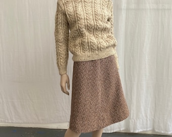 70s - JAEGER Skirt - Wool - Textured Tweed - A-Line Silhouette - UK8