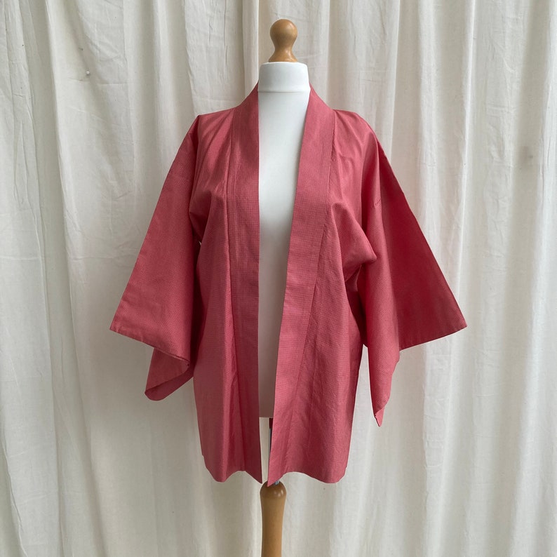 Vintage JAPANESE HAORI Jacket KIMONO Red Check Traditional Construction ...