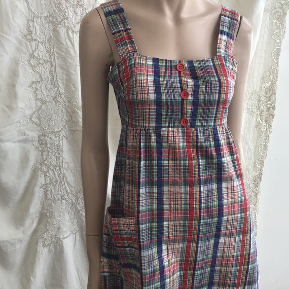 70s - Pinafore style -Tartan Sundress - 100% Cott… - image 2