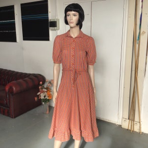 Jaren '70 - TABLECLOTH CHECK jurk - Cute Plaid - Katoen RODEO jurk - Overhemd jurk -