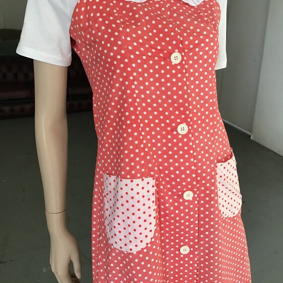 70s - Red and White - Pinafore Polkadot SUNDRESS … - image 4