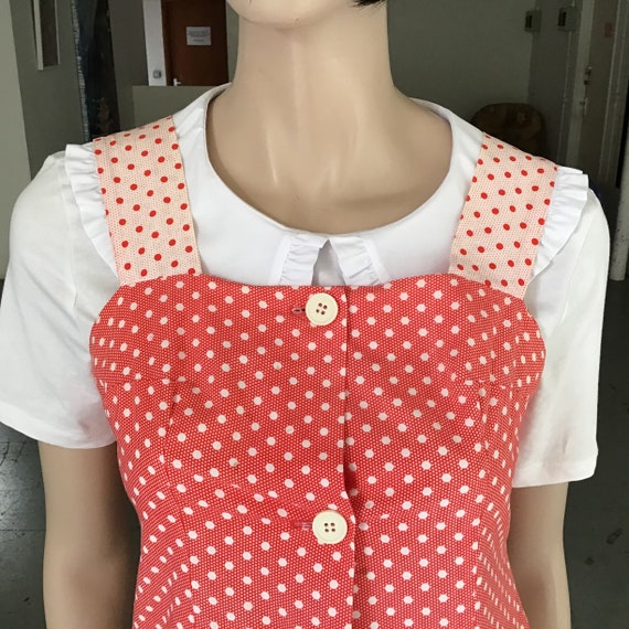 70s - Red and White - Pinafore Polkadot SUNDRESS … - image 2