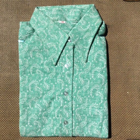 70s - PAISLEY blouse - Mint Green - CLASSIC Style… - image 1