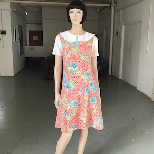 60s/70s - BRIGHT and Fresh - Abstract FLORAL - Cotton SHIFT Dress -UK14