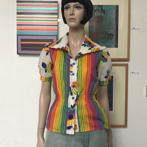 70s - RAINBOW Blouse - Hippie Chic - FLOWER Power