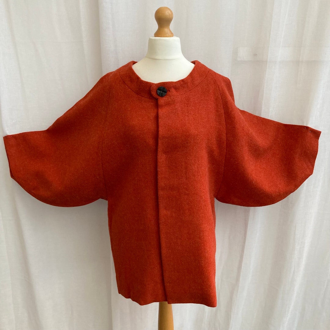 JAPANESE Vintage burnt Orange KIMONO Style Jacket Wool Coat Loose Fit
