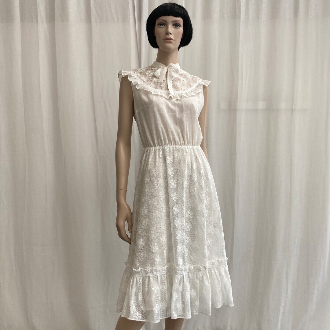 70s White LACE Dress - Romantic Ruffles - Whimsy -UK14 - Etsy