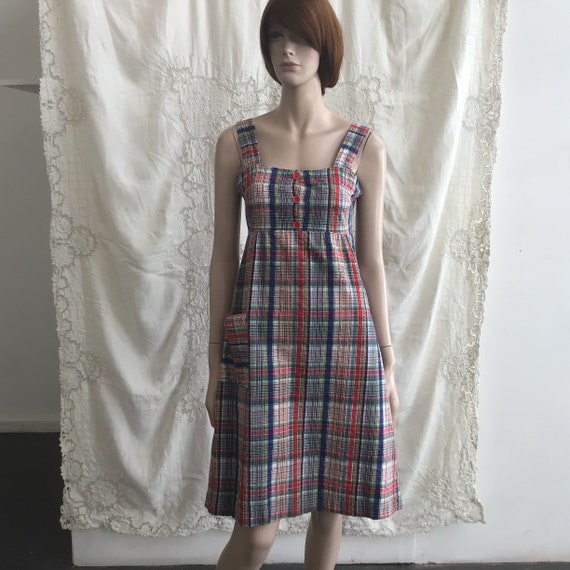 70s - Pinafore style -Tartan Sundress - 100% Cott… - image 3