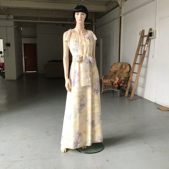 70s Vera Mont Pastel ROSE Maxi Dress FLUTTER Sleeve ROMANTIC