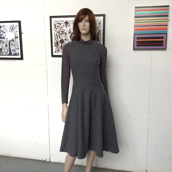 70s - Pure WOOL Jersey - PINAFORE Dress - Skater S