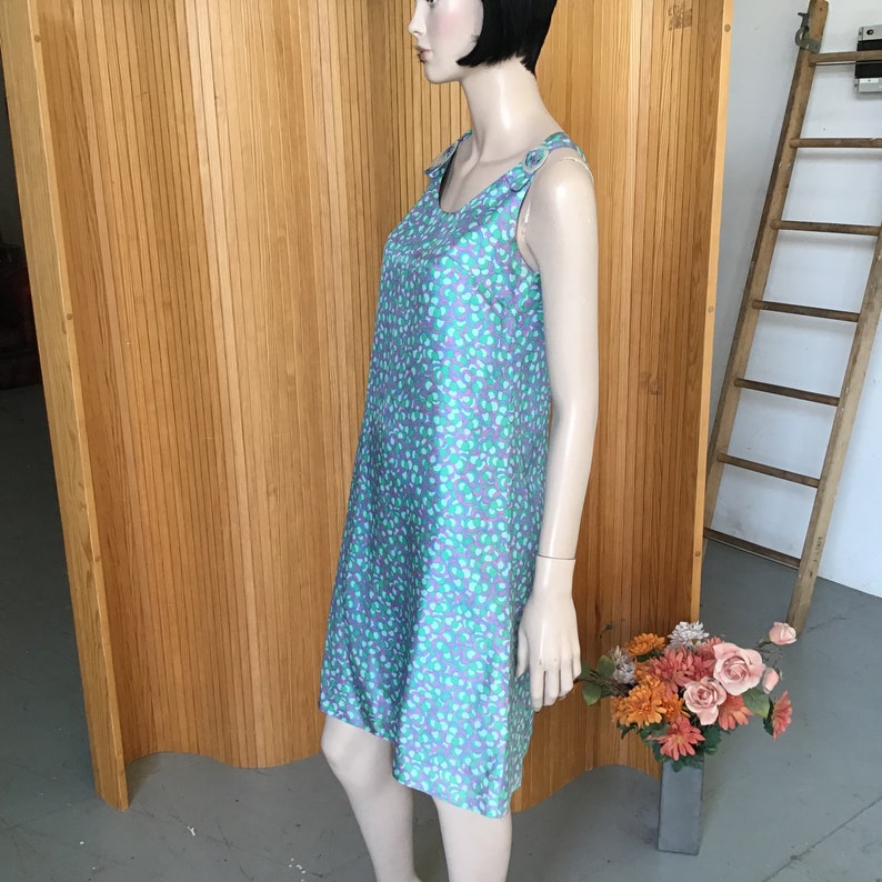 Pastel Print MOD Girl SHIFT dress Simple 60s SILKY Minidress