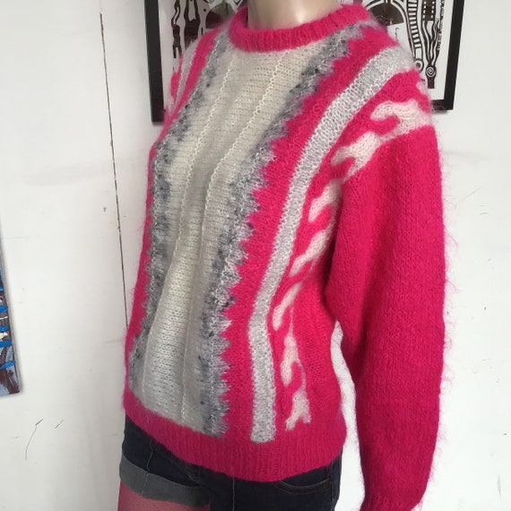 80s MOHAIR Jumper Hot Pink and Sparkle Slouchy … Gem