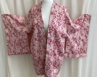 Vintage JAPANESE - HAORI Jacket - Pale Pink KIMONO - Deep Purple - Nature Print- Traditional Construction