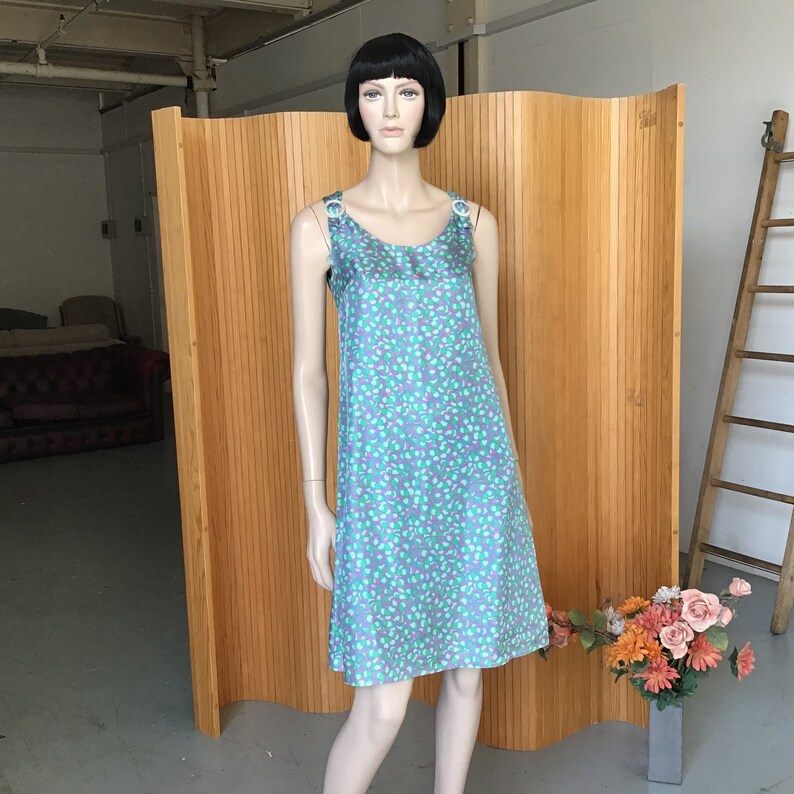 Pastel Print MOD Girl SHIFT dress Simple 60s SILKY Minidress