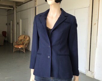 70s/80s Vintage CLASSIC NAVY Jacket -Pure New Wool Jacket - Tailored  - PETITE - Planet - Smart Blazer