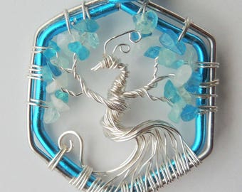 Mystic Phoenix Aquamarine Apatite Moonstone Tree of Life Suncatcher Pendant