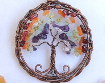 Chakra Gemstone Tree of Life Pendant Ornament Suncatcher Car Charm Hanger