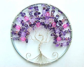 Amethyst Glass Acrylic Phoenix Tree of Life Windchime Suncatcher