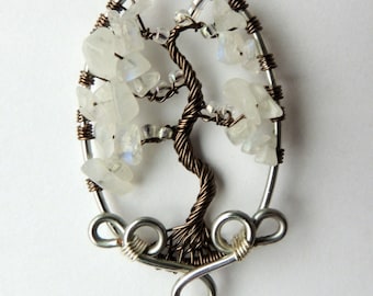 Snowy Rainbow Moonstone Tree of Life Pendant Sun Catcher