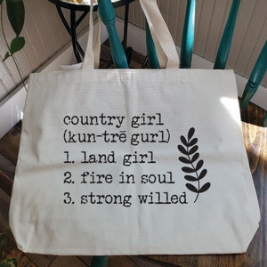 Country Girl Cotton Canvas Tote Bag: Original Screen Print Design
