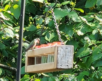 Barnwood Hummingbird Feeder Hanging or Window Feeder: Bee-Proof, Drip-Free, 4-Station
