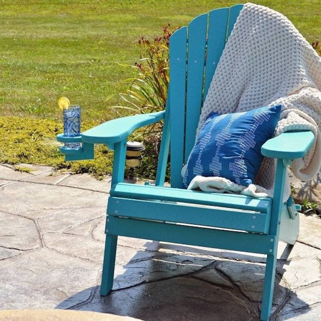 Oversized Recycled Polywood Folding Adirondack Chair With Built in Cup and Cell Phone Holders