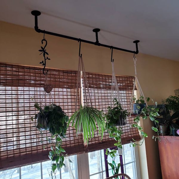 Industrial black pipe plant holder hanger/ wall or ceiling mount/ use for clothes, pots or plants