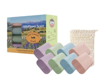 Amish Handmade Natural Soap Bar 8-Pack: Wildflower Scent, Face, Body, Pet Cleanser