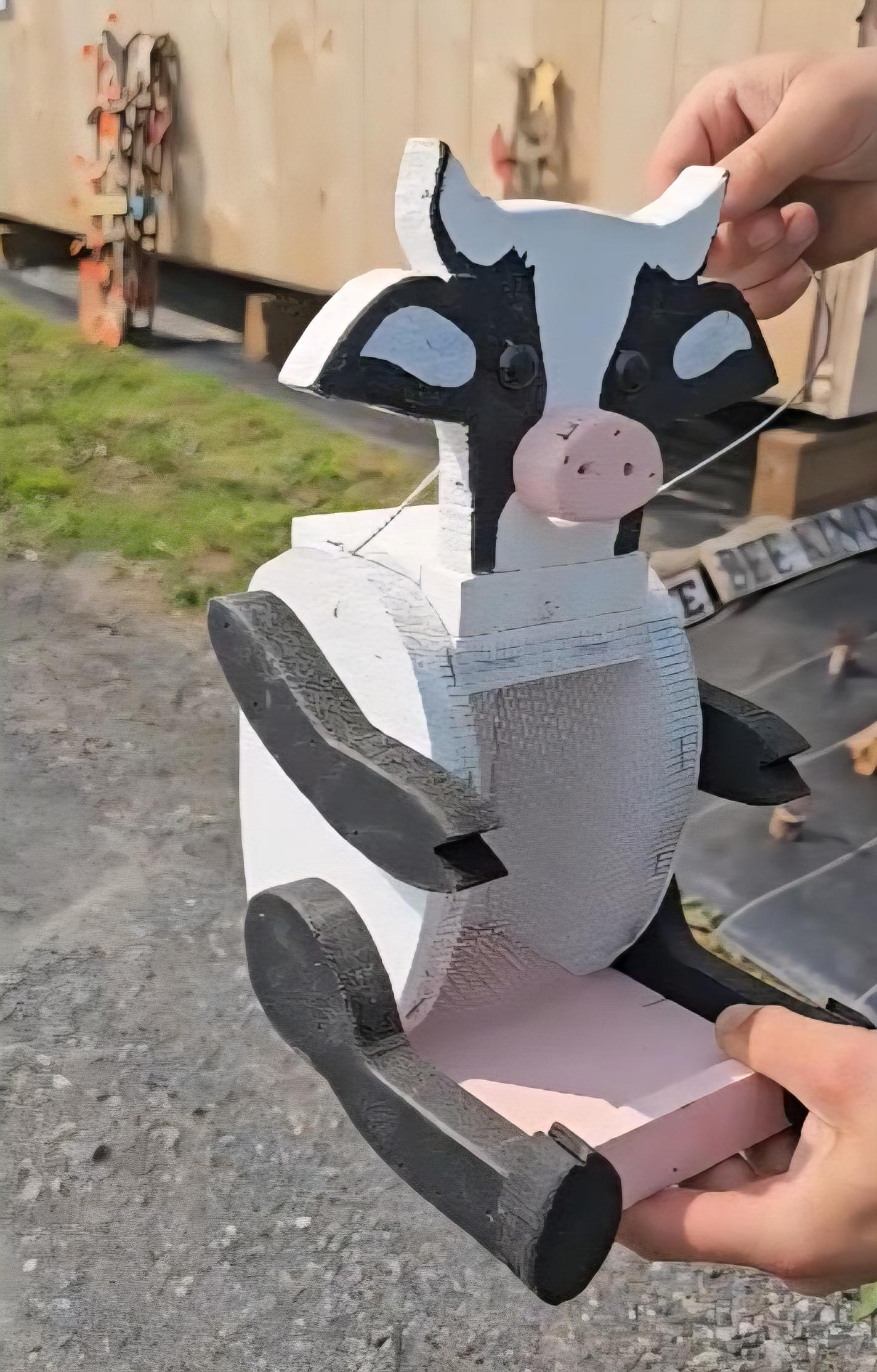 Handpainted Wood Bird Feeder: Cow or Bird Design, Amish Made