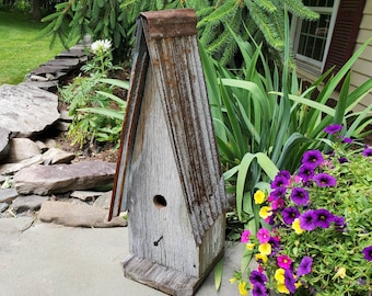 Large rustic reclaimed barnwood shanty birdhouse