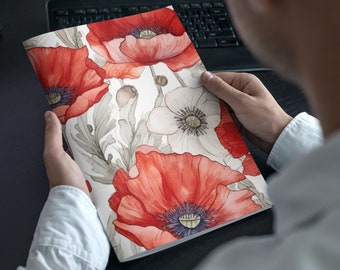 Papel digital Cool Red Poppy, papeles de álbum de recortes florales, patrones sin costura, papel tapiz de flores de amapola, patrones florales, fondo rojo y negro